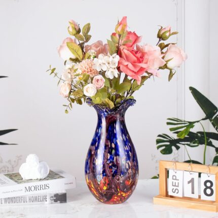 KAMMAK Colored Glass Vase, Beautiful Hand Blown Decorative Vase, Modern Art Vase for Flower Mantle Dining Table Centerpiece, Entryway Living Room Wedding Decoration, HR013