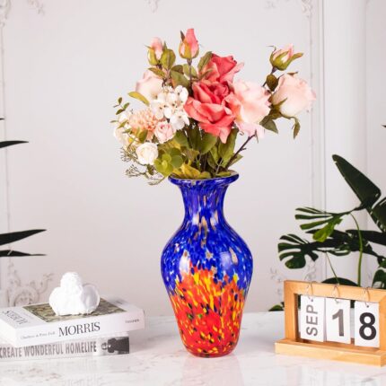 KAMMAK Colored Glass Vase, Beautiful Hand Blown Decorative Vase, Modern Art Vase for Flower Mantle Dining Table Centerpiece, Entryway Living Room Wedding Decoration, HR011