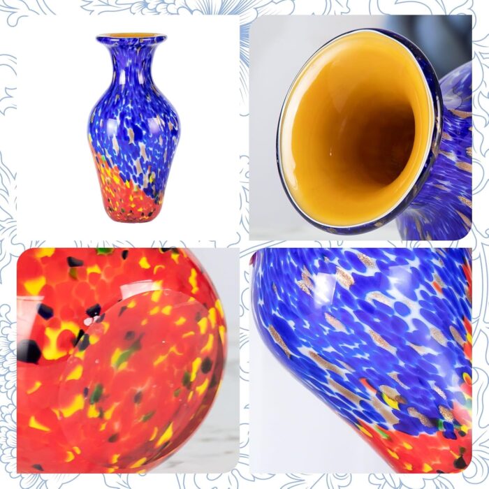 KAMMAK Colored Glass Vase, Beautiful Hand Blown Decorative Vase, Modern Art Vase for Flower Mantle Dining Table Centerpiece, Entryway Living Room Wedding Decoration, HR011