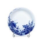 KAMMAK Decorative Plates for Display, White and Blue Ceramic Plate Decor with Stand, Handmade Art Porcelain Ornament for Table, Living Room, Kitchen, Office, Perfect 8in Chinese... KAMMAK 7KPSP955N decorative serving plate side angle view showing silhouette