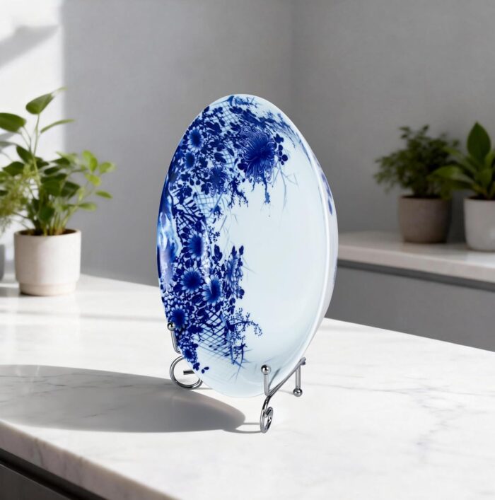 KAMMAK Decorative Plates for Display, White and Blue Ceramic Plate Decor with Stand, Handmade Art Porcelain Ornament for Table, Living Room, Kitchen, Office, Perfect 8in Chinese...