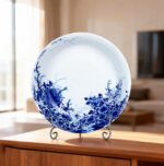 KAMMAK Decorative Plates for Display, White and Blue Ceramic Plate Decor with Stand, Handmade Art Porcelain Ornament for Table, Living Room, Kitchen, Office, Perfect 8in Chinese...