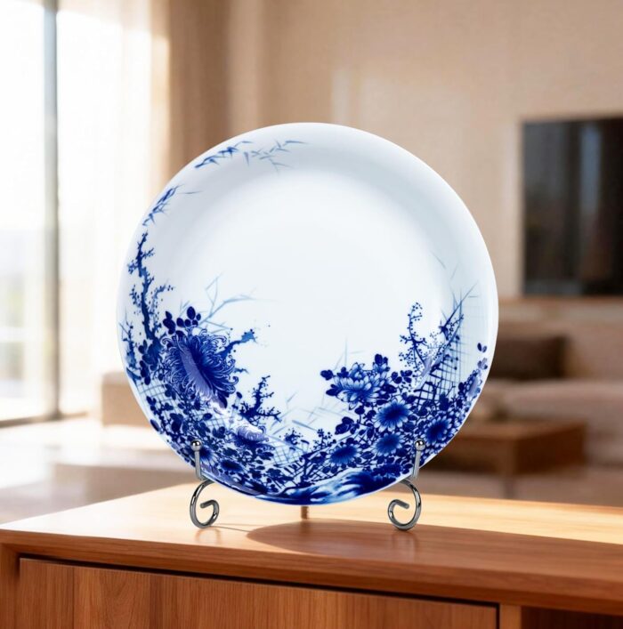 KAMMAK Decorative Plates for Display, White and Blue Ceramic Plate Decor with Stand, Handmade Art Porcelain Ornament for Table, Living Room, Kitchen, Office, Perfect 8in Chinese...