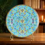 KAMMAK Decorative Plates Set for Display, Blue Ceramic Plate Decor with Stand, Handmade Vintage Porcelain Ornament for Table, Living Room, Kitchen, Office, Perfect Chinese Style...