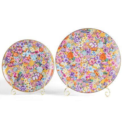 KAMMAK Decorative Plates Set for Display,Blue Ceramic Plate Decor with Stand，Handmade Vintage Flower Porcelain Ornament for Living Room, Kitchen, Office, Perfect Chinese Style...