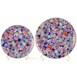 KAMMAK Decorative Plates Set for Display,Blue Ceramic Plate Decor with Stand，Handmade Vintage Flower Porcelain Ornament for Living Room, Kitchen, Office, Perfect Chinese Style...