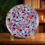 KAMMAK Decorative Plates Set for Display,Blue Ceramic Plate Decor with Stand，Handmade Vintage Flower Porcelain Ornament for Living Room, Kitchen, Office, Perfect Chinese Style...