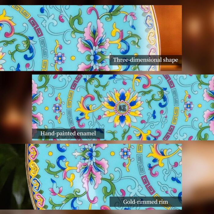 KAMMAK Decorative Plates Set for Display, Blue Ceramic Plate Decor with Stand, Handmade Vintage Porcelain Ornament for Table, Living Room, Kitchen, Office, Perfect Chinese Style...