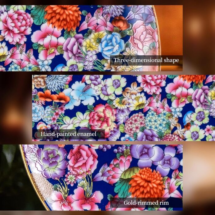 KAMMAK Decorative Plates Set for Display,Blue Ceramic Plate Decor with Stand，Handmade Vintage Flower Porcelain Ornament for Living Room, Kitchen, Office, Perfect Chinese Style...