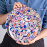 KAMMAK Decorative Plates Set for Display,Blue Ceramic Plate Decor with Stand，Handmade Vintage Flower Porcelain Ornament for Living Room, Kitchen, Office, Perfect Chinese Style...