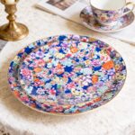 KAMMAK Decorative Plates Set for Display,Blue Ceramic Plate Decor with Stand，Handmade Vintage Flower Porcelain Ornament for Living Room, Kitchen, Office, Perfect Chinese Style...