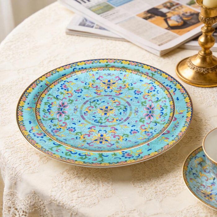 KAMMAK Decorative Plates Set for Display, Blue Ceramic Plate Decor with Stand, Handmade Vintage Porcelain Ornament for Table, Living Room, Kitchen, Office, Perfect Chinese Style...