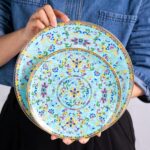 KAMMAK Decorative Plates Set for Display, Blue Ceramic Plate Decor with Stand, Handmade Vintage Porcelain Ornament for Table, Living Room, Kitchen, Office, Perfect Chinese Style...