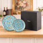 KAMMAK Decorative Plates Set for Display, Blue Ceramic Plate Decor with Stand, Handmade Vintage Porcelain Ornament for Table, Living Room, Kitchen, Office, Perfect Chinese Style...