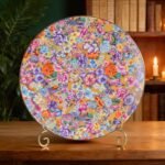 KAMMAK Decorative Plates Set for Display, Gold Ceramic Plate Decor with Stand，Handmade Vintage Flower Porcelain Ornament for Living Room, Kitchen, Office, Perfect Chinese Style...