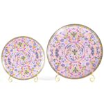 KAMMAK Decorative Plates Set for Display, Pink Ceramic Plate Decor with Stand, Handmade Vintage Porcelain Ornament for Table, Living Room, Kitchen, Office, Perfect Chinese Style...