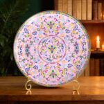 KAMMAK Decorative Plates Set for Display, Pink Ceramic Plate Decor with Stand, Handmade Vintage Porcelain Ornament for Table, Living Room, Kitchen, Office, Perfect Chinese Style...