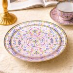 KAMMAK Decorative Plates Set for Display, Pink Ceramic Plate Decor with Stand, Handmade Vintage Porcelain Ornament for Table, Living Room, Kitchen, Office, Perfect Chinese Style...