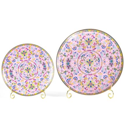 KAMMAK Decorative Plates Set for Display, Pink Ceramic Plate Decor with Stand, Handmade Vintage Porcelain Ornament for Table, Living Room, Kitchen, Office, Perfect Chinese Style...