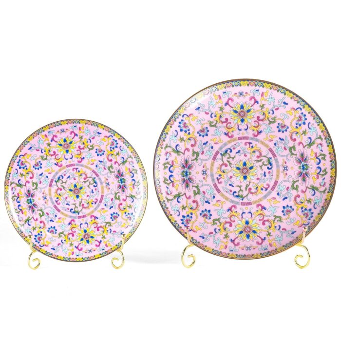 KAMMAK Decorative Plates Set for Display, Pink Ceramic Plate Decor with Stand, Handmade Vintage Porcelain Ornament for Table, Living Room, Kitchen, Office, Perfect Chinese Style...