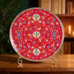 KAMMAK Decorative Plates Set for Display, Red Ceramic Plate Decor with Stand, Handmade Vintage Porcelain Ornament for Table, Living Room, Kitchen, Office, Perfect Chinese Style...