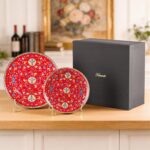 KAMMAK Decorative Plates Set for Display, Red Ceramic Plate Decor with Stand, Handmade Vintage Porcelain Ornament for Table, Living Room, Kitchen, Office, Perfect Chinese Style...