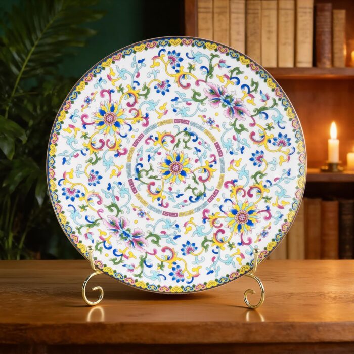 KAMMAK Decorative Plates Set for Display, White Ceramic Plate Decor with Stand, Handmade Vintage Porcelain Ornament for Table, Living Room, Kitchen, Office, Perfect Chinese...