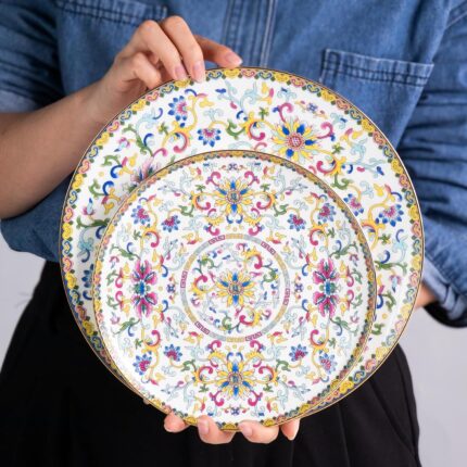 KAMMAK Decorative Plates Set for Display, White Ceramic Plate Decor with Stand, Handmade Vintage Porcelain Ornament for Table, Living Room, Kitchen, Office, Perfect Chinese...