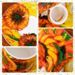 KAMMAK Tea Cups and Saucers Set of 2, Fine Bone China Coffee Cups, Stackable Espresso Mugs, Ceramic Demitasse for Coffee, Cappuccino, Latte, Americano, Tea, Small - Sunflower...