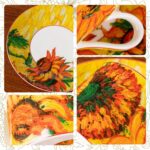 KAMMAK Tea Cups and Saucers Set of 2, Fine Bone China Coffee Cups, Stackable Espresso Mugs, Ceramic Demitasse for Coffee, Cappuccino, Latte, Americano, Tea, Large - Sunflower...