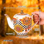 KAMMAK Tea Set for Adults Ceramic Tea Pots and Tea Cup Set, Colorful Tea Cups and Saucers Set for Afternoon Tea, Party, Home, Office, Mordern Porcelain Tea Set with Gold...