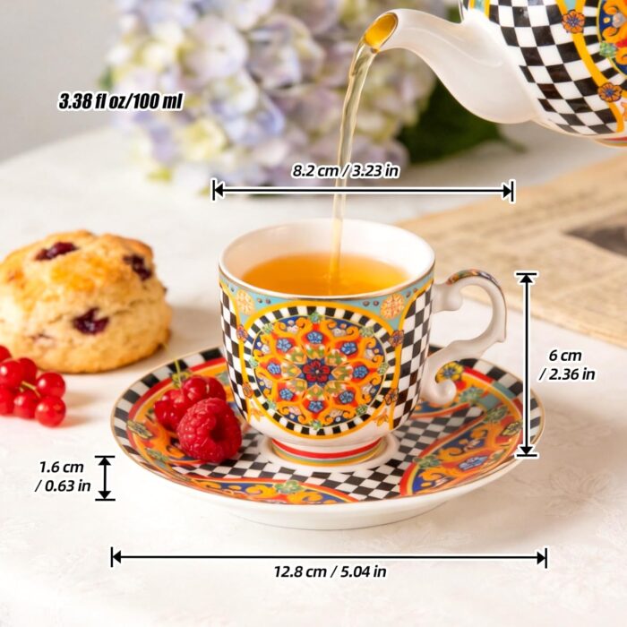 KAMMAK Tea Set for Adults Ceramic Tea Pots and Tea Cup Set, Colorful Tea Cups and Saucers Set for Afternoon Tea, Party, Home, Office, Mordern Porcelain Tea Set with Gold...