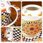 KAMMAK Tea Set for Adults Ceramic Tea Pots and Tea Cup Set, Colorful Tea Cups and Saucers Set for Afternoon Tea, Party, Home, Office, Mordern Porcelain Tea Set with Gold...