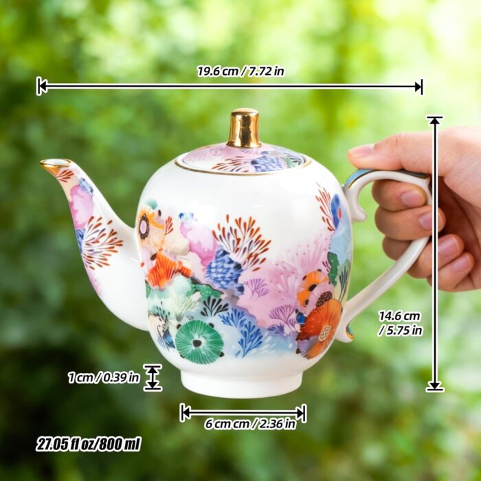 KAMMAK Tea Set for Adults Ceramic Tea Pots and Tea Cup Set, Colorful Tea Cups and Saucers Set for Afternoon Tea, Party, Home, Office, Mordern Porcelain Tea Set with Gold...
