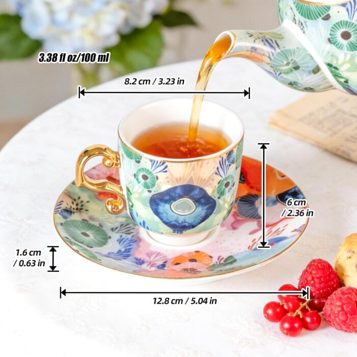 KAMMAK Tea Set for Adults Ceramic Tea Pots and Tea Cup Set, Colorful Tea Cups and Saucers Set for Afternoon Tea, Party, Home, Office, Mordern Porcelain Tea Set with Gold...