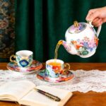 KAMMAK Tea Set for Adults Ceramic Tea Pots and Tea Cup Set, Colorful Tea Cups and Saucers Set for Afternoon Tea, Party, Home, Office, Mordern Porcelain Tea Set with Gold...