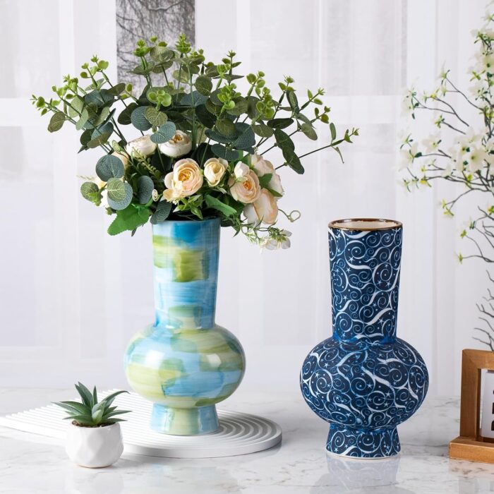 Modern Ceramic Vase, Decorative Flower Vases for Home, Pottery Vases for Living Room, Kitchen, Bedroom, Shelf, Rustic Farmhouse, Bookshelf, Table Décor（ZH025）
