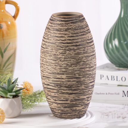 Modern Ceramic Vase, Decorative Flower Vases for Home, Pottery Vases for Living Room, Kitchen, Bedroom, Shelf, Rustic Farmhouse, Bookshelf, Table Décor（ZH026）