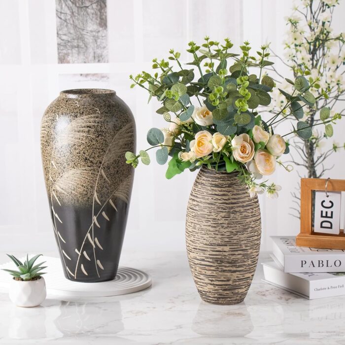 Modern Ceramic Vase, Decorative Flower Vases for Home, Pottery Vases for Living Room, Kitchen, Bedroom, Shelf, Rustic Farmhouse, Bookshelf, Table Décor（ZH026）