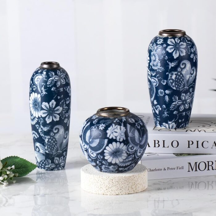 Modern Ceramic Vase, Decorative Flower Vases for Home, Pottery Vases for Living Room, Kitchen, Bedroom, Shelf, Rustic Farmhouse, Bookshelf, Table Décor（ZH06）