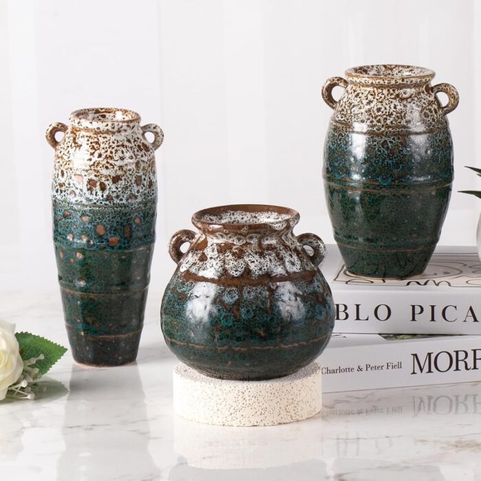 Modern Ceramic Vase, Decorative Flower Vases for Home, Pottery Vases for Living Room, Kitchen, Bedroom, Shelf, Rustic Farmhouse, Bookshelf, Table Décor（ZH016）