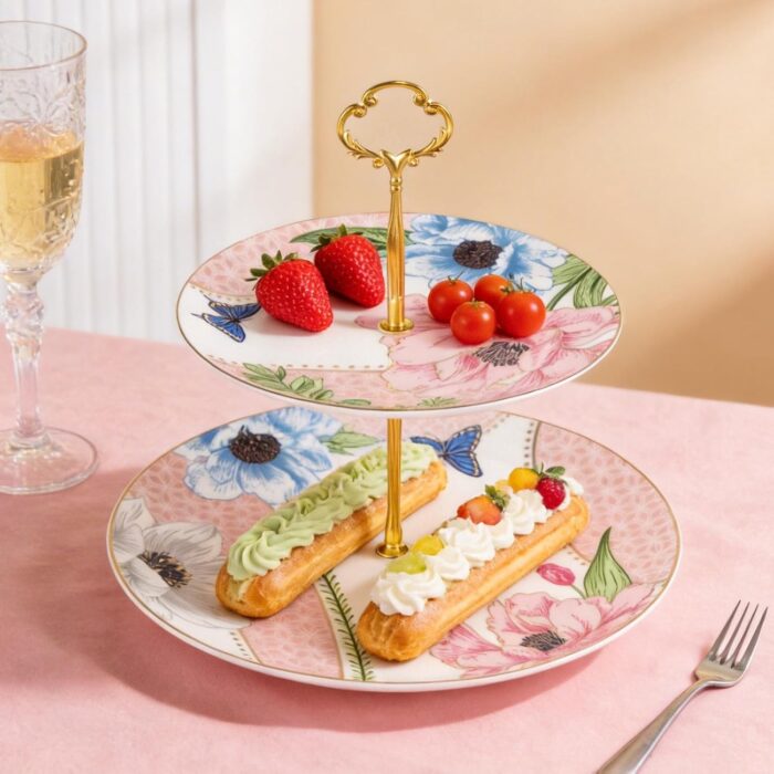 KAMMAK 2-Tier Porcelain Cupcake Stand Serving Tray, Dessert Plates Cake Fruit Candy Display Tower, Reusable Pastry Platter for Wedding Birthday Baby Shower Tea Party Decorations...