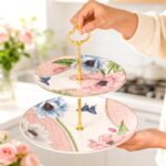 KAMMAK 2-Tier Porcelain Cupcake Stand Serving Tray, Dessert Plates Cake Fruit Candy Display Tower, Reusable Pastry Platter for Wedding Birthday Baby Shower Tea Party Decorations...