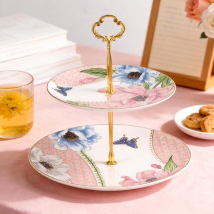 KAMMAK 2-Tier Porcelain Cupcake Stand Serving Tray, Dessert Plates Cake Fruit Candy Display Tower, Reusable Pastry Platter for Wedding Birthday Baby Shower Tea Party Decorations...