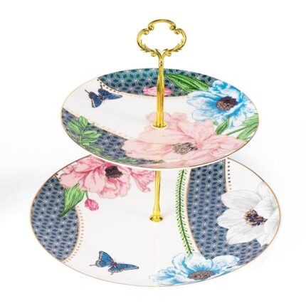 KAMMAK 2-Tier Porcelain Cupcake Stand Serving Tray, Dessert Plates Cake Fruit Candy Display Tower, Reusable Pastry Platter for Wedding Birthday Baby Shower Tea Party Decorations...