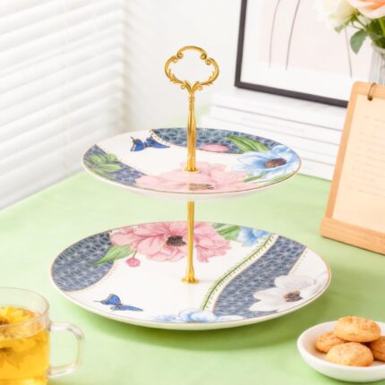 KAMMAK 2-Tier Porcelain Cupcake Stand Serving Tray, Dessert Plates Cake Fruit Candy Display Tower, Reusable Pastry Platter for Wedding Birthday Baby Shower Tea Party Decorations...