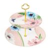 KAMMAK 2 Tier Porcelain Cupcake Stand Serving Tray, Dessert Plates Cake Fruit Candy Display Tower, Reusable Pastry Platter for Wedding Birthday Baby Shower Tea Party Decorations... KAMMAK 8CZNX003 decorative serving plate side angle view showing silhouette