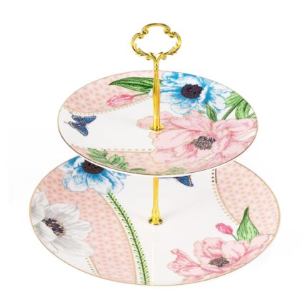 KAMMAK 2-Tier Porcelain Cupcake Stand Serving Tray, Dessert Plates Cake Fruit Candy Display Tower, Reusable Pastry Platter for Wedding Birthday Baby Shower Tea Party Decorations...