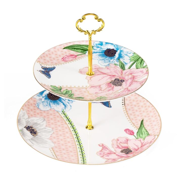 KAMMAK 2-Tier Porcelain Cupcake Stand Serving Tray, Dessert Plates Cake Fruit Candy Display Tower, Reusable Pastry Platter for Wedding Birthday Baby Shower Tea Party Decorations...