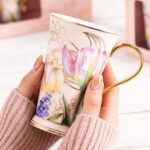 KAMMAK Bone China Mugs Set of 2, Ceramic Tea and Coffee Cups, 10.8oz Porcelain Tall Mugs Set, Hand-painted Cappuccino Mug for Latte, Americano, Breakfast Cereal, Hot Cocoa,...